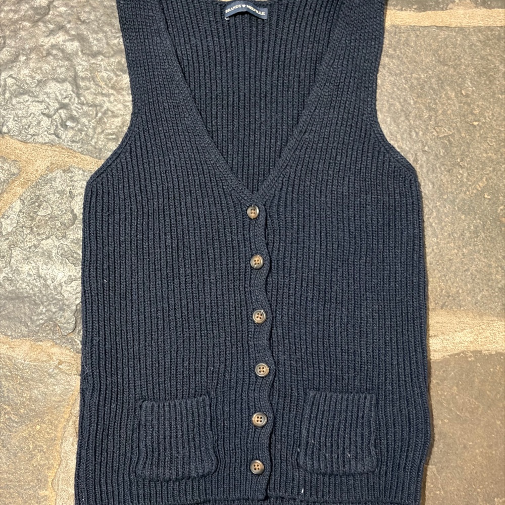 Brandy Melville Navy Ribbed Button-Up Cardigan Vest